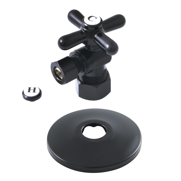 Kingston Brass CC53300XK 5/8-Inch X 3/8-Inch OD Comp Quarter-Turn Angle Stop Valve with Flange, Matte Black CC53300XK - main
